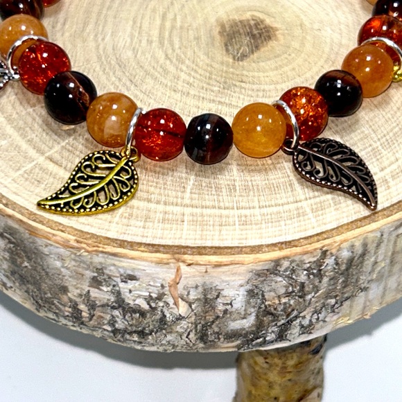 Handmade Leaf Charm Bracelet with Natural Tiger Eye & Sun Stones! - Picture 6 of 13